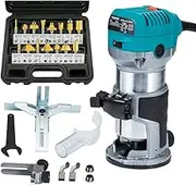 Compact Router with Trimmer/Fixed Base, Variable Speed Trim Router Palm Router Laminate Trimmer, 1/4" 710W Electric Wood Router Tool Kit with 15 Router Bits for Woodworking