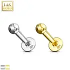 14K Solid Gold 3mm Ball Top Lip Labret Ear Cartilage Helix Piercing 16G