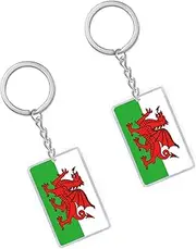 [Petite Pine] 2 Packs Welsh Flag Keychain,Acrylic Wales Key Ring