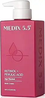 Medix 5.5 Retinol Cream With Ferulic Acid Anti-Sagging Treatment. Targets Crepey Wrinkles And Sun Damaged Skin. Anti-Ageing Cream Infused With Black Tea, Aloe Vera, And Chamomile 440mL (15 Oz)