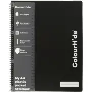 10 x A4 Books Colourhide Notebook 120 Pages Ruled With 4 Plastic Pockets Black