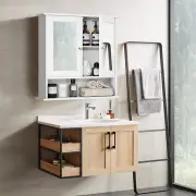 CostwayWall Mounted Hanging Storage Cabinet Cupboard with Doors and 2 Mirrors for Bathroom Laundry-White