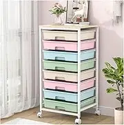 SYKIARIOL Utility Cart with 8 Drawer,Rolling Storage Cart with Wooden Tabletop and Lockable Wheels,Storage Drawer Cart with Large Capacity, 8 Tiers Drawer Cart for Home Office,Colorful