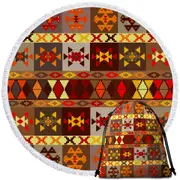 Yellow to Red Aztec Pattern Round Beach Towel