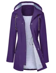 LOMON Raincoat Women Waterproof Long Hooded Trench Coats Lined Small Purple