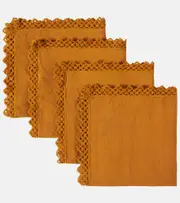[Once Milano] Once Milano Set of 4 macramé-trimmed linen napkins One Size yellow