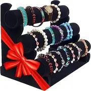 [Hivory] Bracelet Holder with Three Tier Racks ~ Velvet Bracelet Bangle Stand ~ Jewelry Organizer ~ Bangle Display ~ Jewelry Organizer for Wrist Watch, Bangles, Scrunchies and Bracelet (Black - 3 Tier Stand)