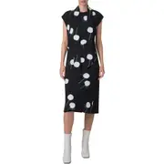 Akris Windflower Print Crepe Dress & Scarf Set in Black-Ecru at Nordstrom, Size 16