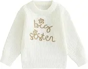 Yoolhamy Toddler Baby Girls Knitted Winter Sweater Sister Matching Jumper Chunky Pullover Long Sleeve Knitwear Top for Kids