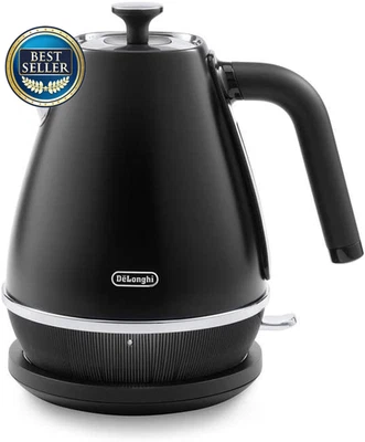 Electric Kettle 1.7L Black 2000W, 360° Swivel Base, Cord Storage, Modern Design