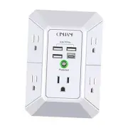 Wall Charger, Surge Protector, 5 Outlet Extender with 4 USB 3U1C White