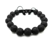 UNISEX MEN BRACELET 12mm BLACK LAVA STONE BEADS ADJUSTABLE STRESS ANXIETY RELIEF