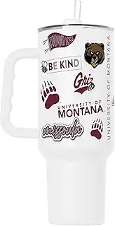 Logo Brands NCAA Montana Grizzlies 40oz Native Powder Coat Tumbler - Double-Wall Insulated, Reusable Straw, Rugged Handle