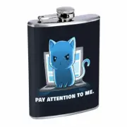 Attention Cat Em1 Flask 8oz Stainless Steel Hip Drinking Whiskey