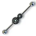 14g Sparkle White Cz Faux Opal Burnished Double Flower Industrial Bar