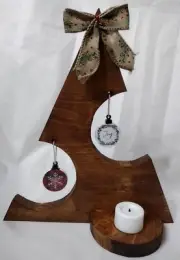 Wooden Christmas Tree Candle Holder Indoor Holiday Bow Snowflake Ornament Decor