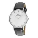 DANIEL WELLINGTON DW 手錶 34MM 水鑽 皮錶帶 銀色 0961DW