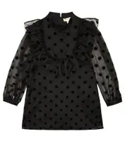 [Stella McCartney Kids] Stella McCartney Kids Polka-dot ruffle-trimmed silk dress Y 6 black