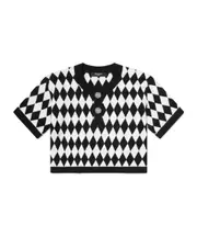 argyle-pattern top 6Y,14Y,13Y,10Y Black/White