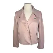 Philosophy Faux Suede Light Pink Cropped Moto Jacket Cardigan Pockets Large
