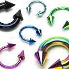 PAIR Anodized Surgical Steel Spiked Horseshoe Circular Barbell Ear Labret Septum
