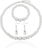 [BPTRKOM] 1 Set Large Imitation Pearl Jewellery Set - Pearl Necklace for Women, Statement Jewellery for Weddings, Events & Parties, Round Cultured Pearls in White for Elegant Occasions, 18.7 * 7.4