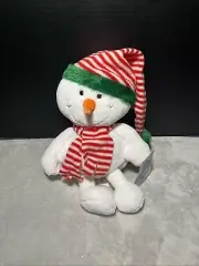 Vintage Kmart Smiling Christmas Snowman Plush Stripe Scarf & Hat 16" Toy Lovey