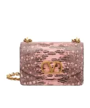 Valentino Vain VLogo Plaque Foldover Top Shoulder Bag One size PEACH ROSE