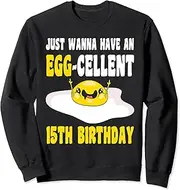 [X.Style] 15 Year Old Happy 15th Birthday Egg Cellent 15th Birthday Sweatshirt ds366 Sweater (S) Black