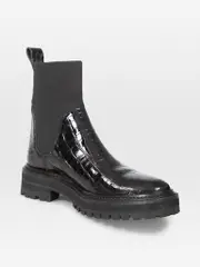 Black Croc Embossed Patent Boots