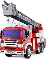 LESUNTINGY Fire Engine Toys, Large Fire Truck with Lights Sound Rescue Ladder, Friction Powered Large Toy Firetruck, Kids Big Trucks, Brithday for Children Age 3 4 5 6 7 8 Year Olds