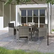 5 Piece Garden Dining Set Poly Rattan and Tempered Glass Grey, Garden Furniture Sets