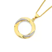 9ct Two Tone Diamond Set Open Circle Pendant