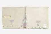 VINTAGE MADEIRA LINEN GUEST FINGERTIP TOWEL, ABSTRACT TREE EMBROIDERY, NEW
