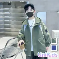 在飛比找momo購物網優惠-【UniKids】中大童裝長袖風衣 韓版休閒運動風連帽夾克外