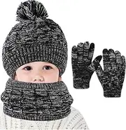 [JMEDIC] Hat Scarf Gloves Set For Kids | Winter Knitted Cap Gloves Neck Set For Girls | Fleece Lining Warm Beanie Cap Gloves Scarf For Outdoor Sports