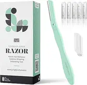 Jungle Culture Dermaplane Razor - Eyebrow Shaping, Precision Exfoliation & Hair Removal for Radiant, Smooth Skin - Dermaplaning Facial Razor with 5 Replaceable Blades - Zero-Waste Design - Mint Green