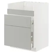 METOD / MAXIMERA base cb f HAVSEN snk/3 frnts/2 drws, white/Havstorp light grey, 60x60x80 cm