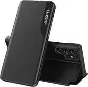 [Eabhulie] Case for Samsung Galaxy S23 Ultra, Smart View Window Flip Stand Cover PU Leather Protective Case for Samsung Galaxy S23 Ultra Black