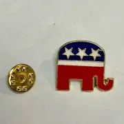 Republican Elephant Pin GOP Lapel Badge Red White Blue Enamel Gold Color Trim