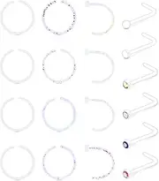 [Anicina] 20G Clear Nose Rings Studs for Work Clear Nose Piercing Hoop Plastic Nose Rings for Surgery CZ Screw L Shaped Nose Studs Plastic Bioflex Flexible Nostril Piercing Retainer