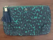 NWT Ann Taylor Leopard Print Pouch Cosmetics Bag Green Blue Coated Canvas