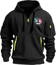 [KEGIRLOM] Tactical Hoodies for Men Vintage Heavyweight Quarter Zip Pullover Casual Oversized Long Sleeve Sweatshirt with Pockets