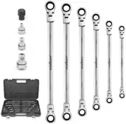 10Pc Flexible Head Ratchet Spanner Set Long Spanner CRV Double End Metric 8-19mm