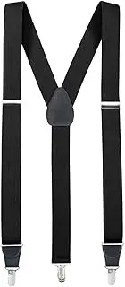 [HOLD'EM] Suspender for Men Made in USA Y-Back Leather Crosspatch Clip on tuxedo suspenders-Black (Regular - 46")