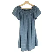 NWT Abercrombie & Fitch Chambray Plaid Off THe Shoulders Shift Mini Dress Sz S