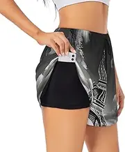 [GaxfjRu] Paris Eiffel Tower and Cloud Print Women's Running Shorts High Waisted Running Shorts Pocket Sporty Gym Elastic Short