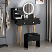 [ALFORDSON] Compact Dressing Table and Makeup Stool Set Black Colour, Small Vanity Desk with LED Mirror & Drawers, Dresser Organiser for Women Bedroom Dress Room