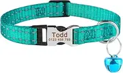 Custom Engraved Cat Collar Anti Loss ID Name Tag Cat Collar with Bells Solid Color Cat Collar Adjustable Reflective Cat Collar,Dark Green,19-30 CM
