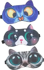 Healeved Sleeping Mask for Women 3pcs Cartoon Cat Eye Cover Night Sleep Mask Set